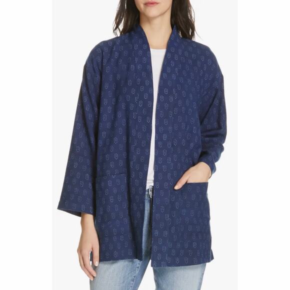 Eileen Fisher Jackets & Blazers - NWT Eileen Fisher Block Printed Organic Cotton Denim Blue Kimono Jacket